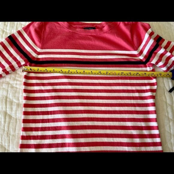 Nautica Womens Pullover Sweater Red Blue Stripe Long Sleeve RoundNeck Sz Large - Picture 3 of 6